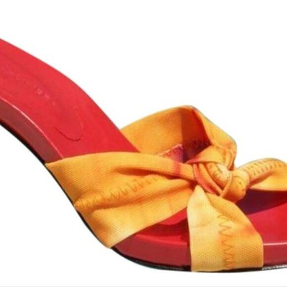 Donald Pliner Orange Tie Dye Mesh Elastic Leather Strappy Shoe Sandal $225 NIB - Picture 3 of 5